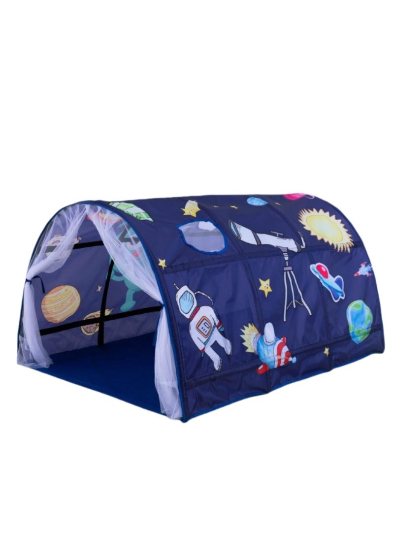 XICEN Kids Playhouse Tent Bed, Boys Girls Play Tent Game House, Portable Baby Toddlers Sleeping Tent, Space Star Theme Breathable Cottage Playhouse with Net Curtain & Mesh Windows & Carry Bag  - Image 1