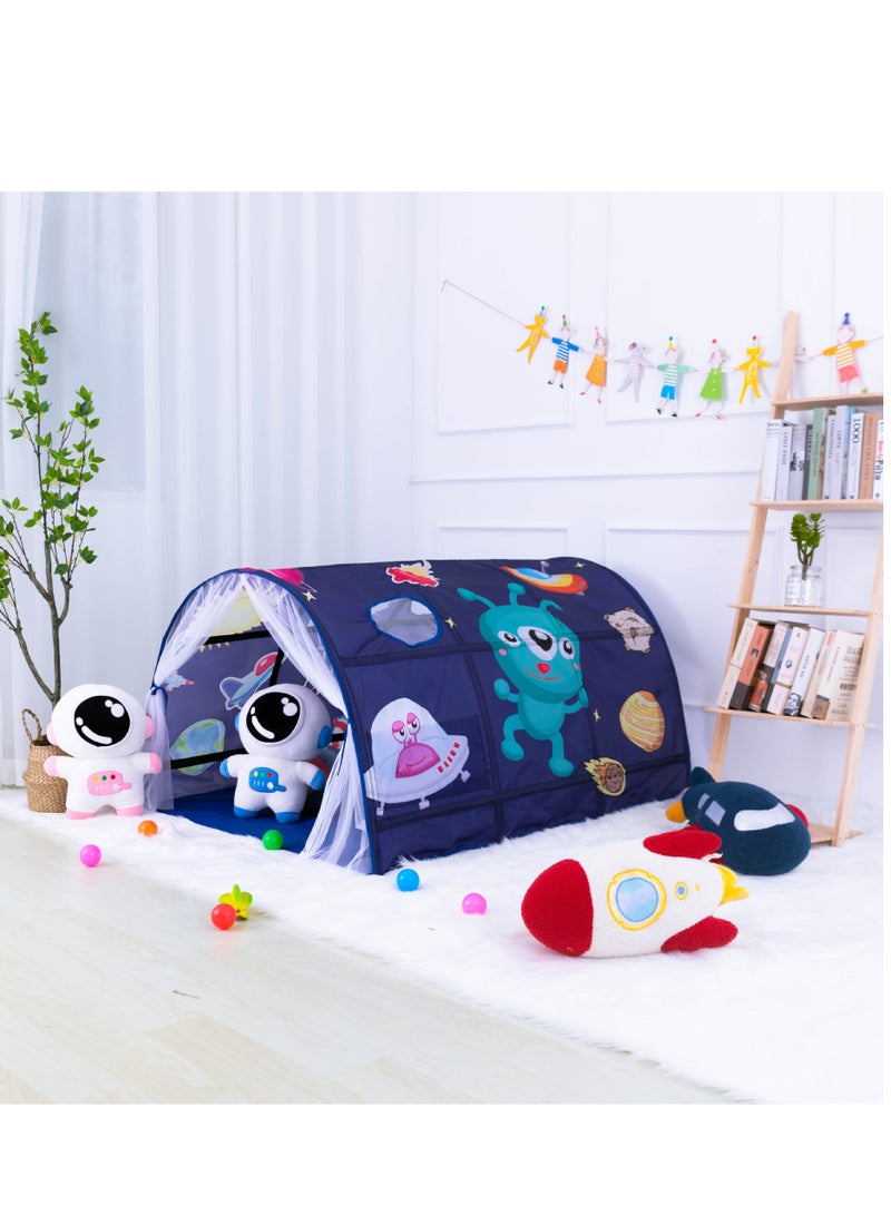 XICEN Kids Playhouse Tent Bed, Boys Girls Play Tent Game House, Portable Baby Toddlers Sleeping Tent, Space Star Theme Breathable Cottage Playhouse with Net Curtain & Mesh Windows & Carry Bag  - Image 2