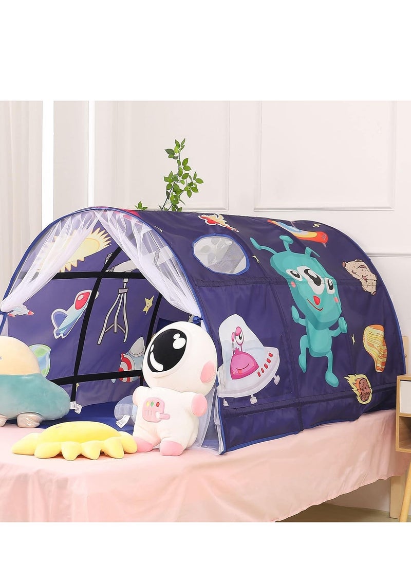 XICEN Kids Playhouse Tent Bed, Boys Girls Play Tent Game House, Portable Baby Toddlers Sleeping Tent, Space Star Theme Breathable Cottage Playhouse with Net Curtain & Mesh Windows & Carry Bag  - Image 3