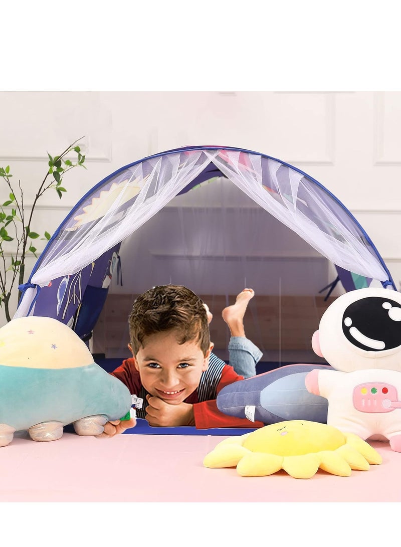 XICEN Kids Playhouse Tent Bed, Boys Girls Play Tent Game House, Portable Baby Toddlers Sleeping Tent, Space Star Theme Breathable Cottage Playhouse with Net Curtain & Mesh Windows & Carry Bag  - Image 4