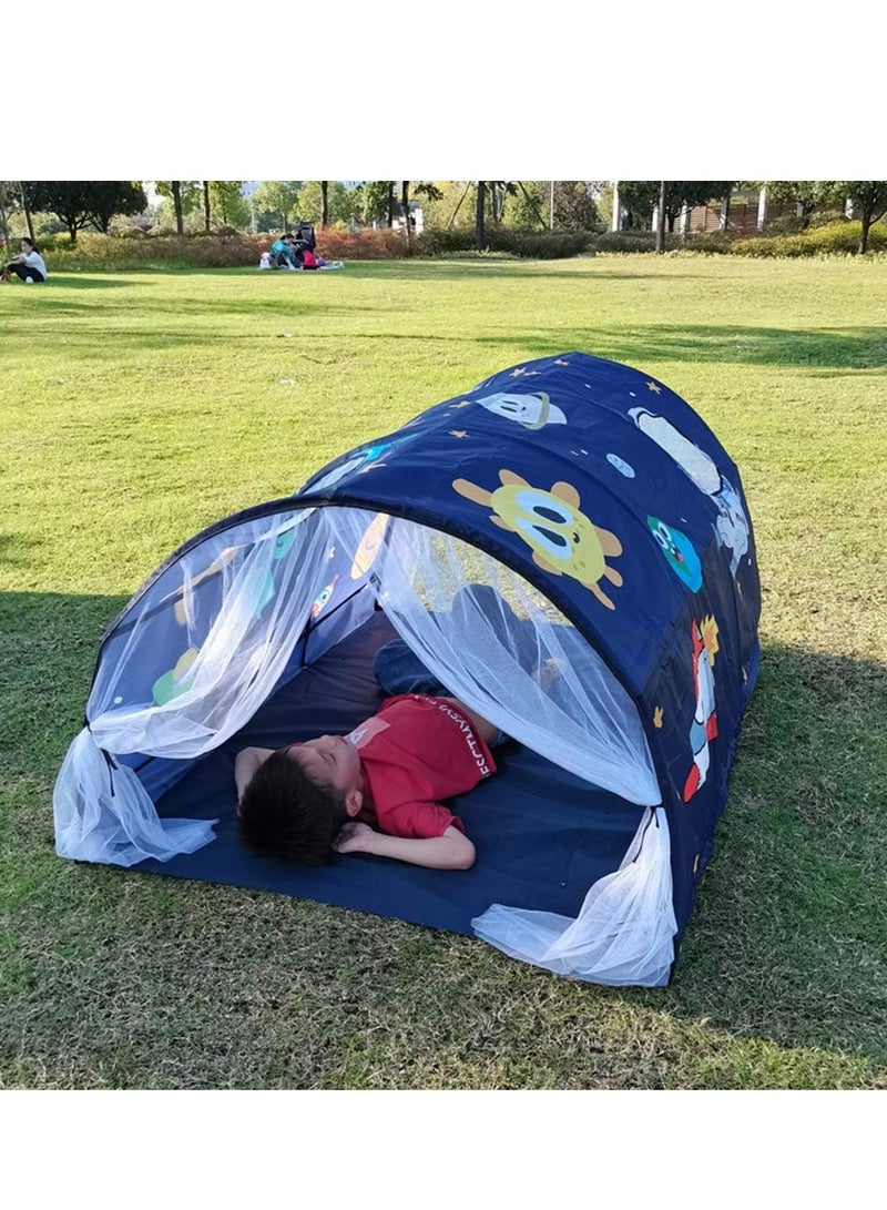 XICEN Kids Playhouse Tent Bed, Boys Girls Play Tent Game House, Portable Baby Toddlers Sleeping Tent, Space Star Theme Breathable Cottage Playhouse with Net Curtain & Mesh Windows & Carry Bag  - Image 5