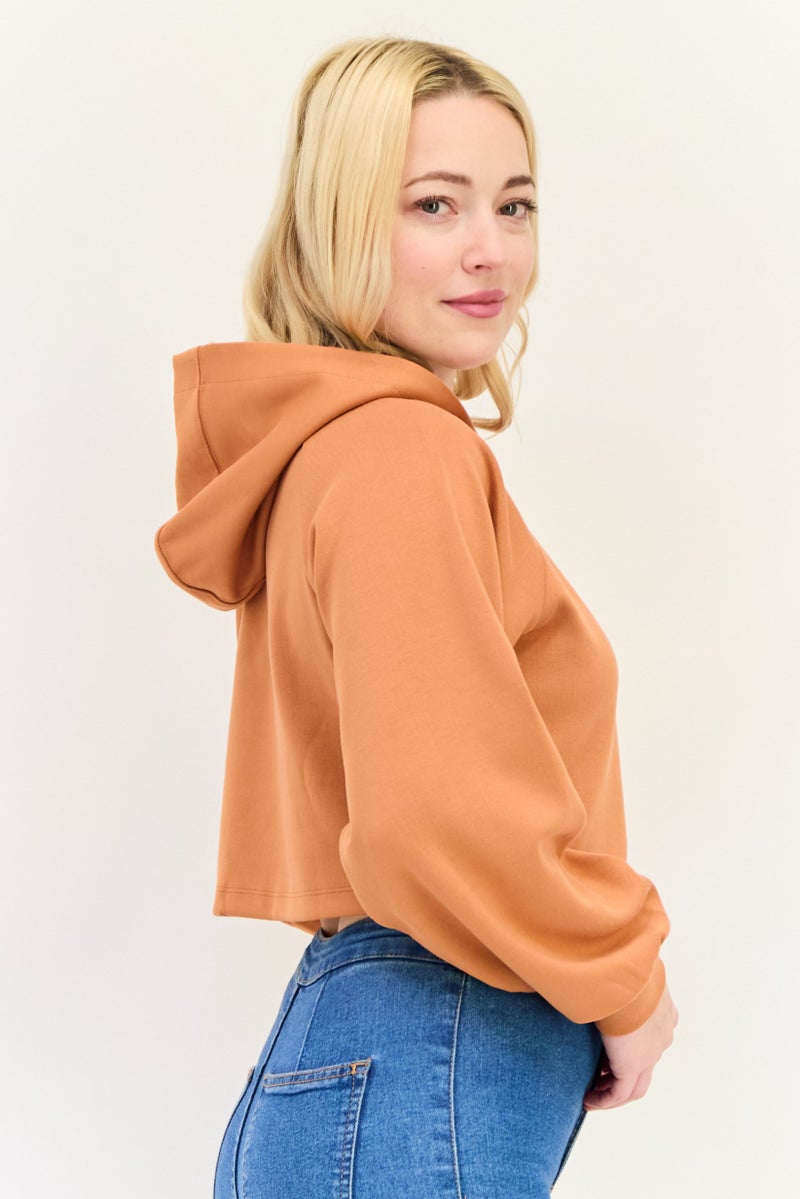 Lyle & Scott Women Brand Logo Crop Hoodie, Rusted Orange  - Image 2