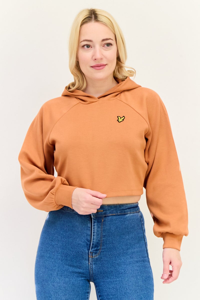Lyle & Scott Women Brand Logo Crop Hoodie, Rusted Orange  - Image 1