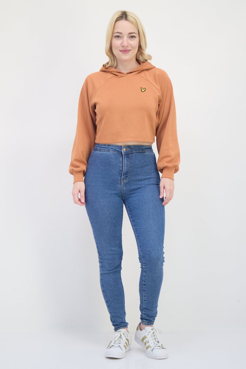 Lyle & Scott Women Brand Logo Crop Hoodie, Rusted Orange  - Image 4