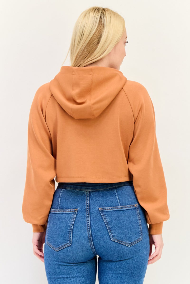 Lyle & Scott Women Brand Logo Crop Hoodie, Rusted Orange  - Image 3