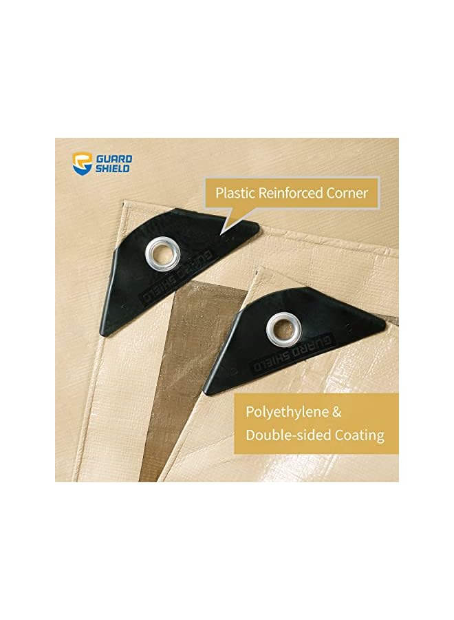 The Bros شريحة قماش مشمع ثقيلة 2x2م بيج/خاكي مشمع متعدد الأغراض مقاوم للأشعة فوق البنفسجية وماء خيمة غطاء أرضي 160غ/م² - Image 2