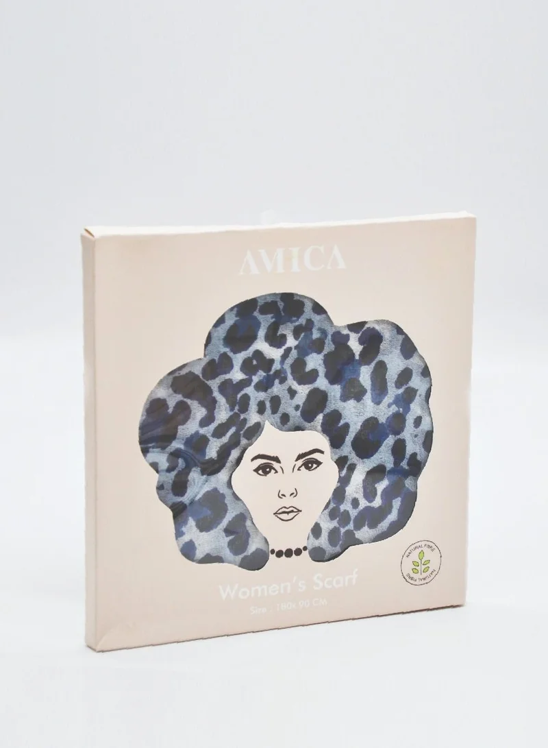 Amica  Hijab Leopard Printed Soft Natural Fiber Head Scarf for Women - Blue for Women | Best Price UAE