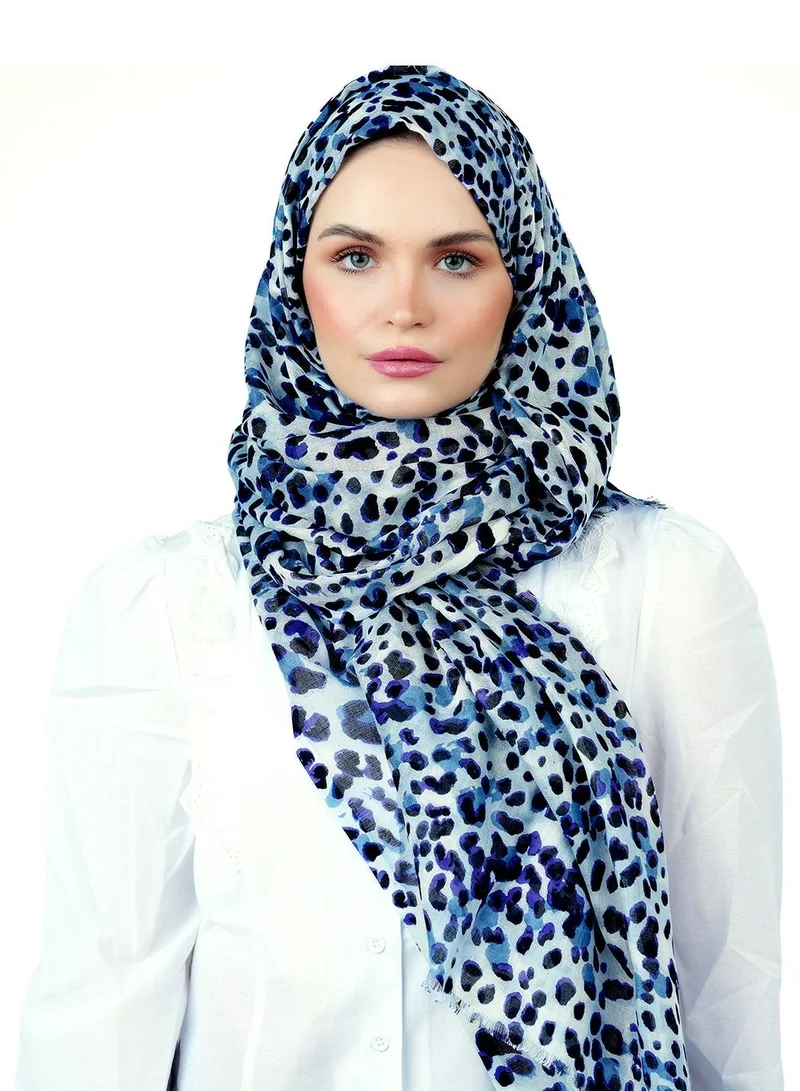 Amica Hijab Leopard Printed Soft Natural Fiber Head Scarf for Women - Blue