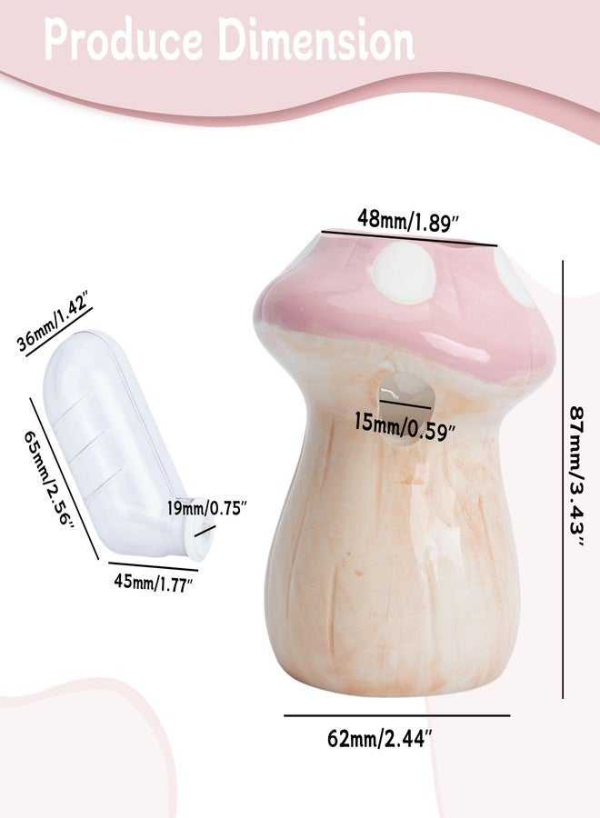 Saim Hamster Water Bottle with Mushroom Ceramic Stand - Automatic Water Dispenser for Small Animals,Chew Proof Gerbil Water Dispenser for Dwarf Syrian Hamster Mice Rat- Non-Drip Holder (Pink, 60ml) - Image 2