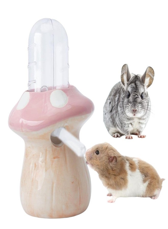 Saim Hamster Water Bottle with Mushroom Ceramic Stand - Automatic Water Dispenser for Small Animals,Chew Proof Gerbil Water Dispenser for Dwarf Syrian Hamster Mice Rat- Non-Drip Holder (Pink, 60ml) - Image 1