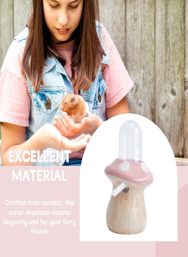 Saim Hamster Water Bottle with Mushroom Ceramic Stand - Automatic Water Dispenser for Small Animals,Chew Proof Gerbil Water Dispenser for Dwarf Syrian Hamster Mice Rat- Non-Drip Holder (Pink, 60ml) - Image 5