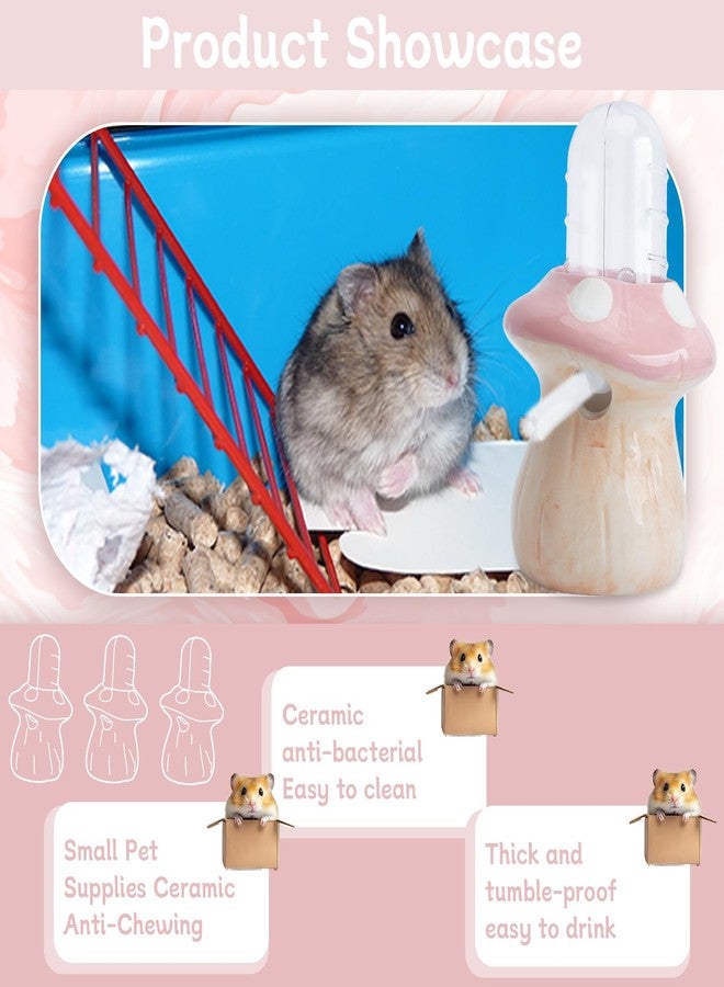 Saim Hamster Water Bottle with Mushroom Ceramic Stand - Automatic Water Dispenser for Small Animals,Chew Proof Gerbil Water Dispenser for Dwarf Syrian Hamster Mice Rat- Non-Drip Holder (Pink, 60ml) - Image 4