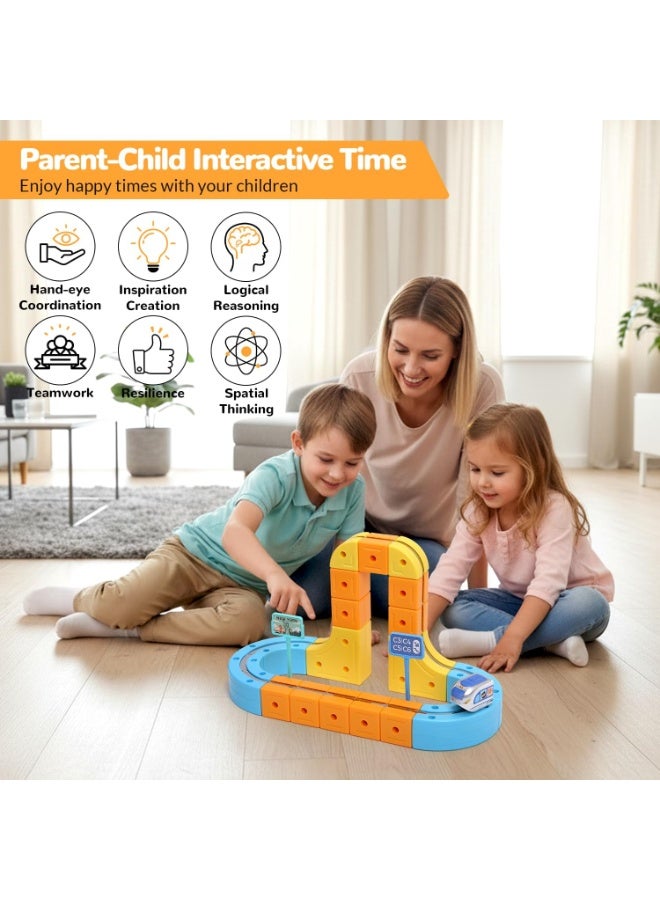 CityRiya-Long Magnetic Track Set with Electric Train, Electric Train Set for Kids,  84 PCS 3D Flexible Race Track with Train and Traffic Signs for Toddlers, DIY Magnetic Track Car Toys, Train Track Toy Gift for Children 3-8 Years Boys Girls - Image 5