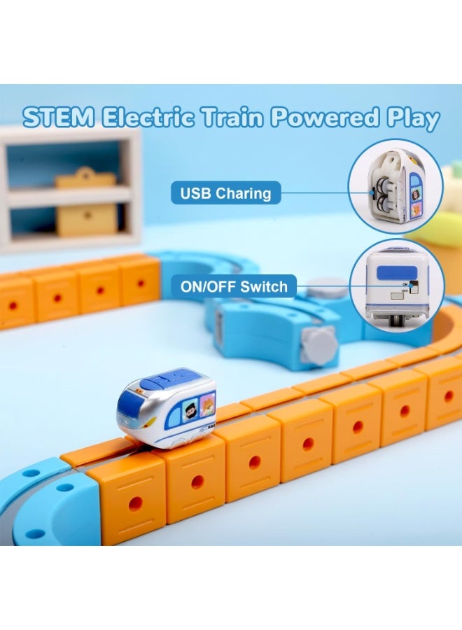 CityRiya-Long Magnetic Track Set with Electric Train, Electric Train Set for Kids,  84 PCS 3D Flexible Race Track with Train and Traffic Signs for Toddlers, DIY Magnetic Track Car Toys, Train Track Toy Gift for Children 3-8 Years Boys Girls - Image 3