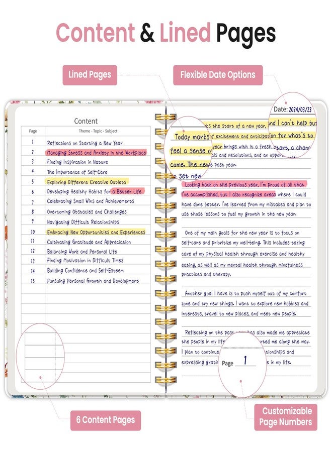 Taja Lined Spiral Notebook Journal for Work, 300 Pages Thick B5 (7.1"x10") College Ruled Journal for Women & Writing, Hardcover Notebook for Note Taking, Perfect for Office Home School Supplies, Floral - Image 3