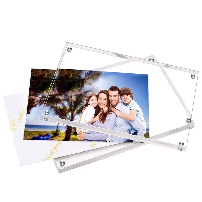 ILYXY 2 Pack Acrylic Frame 5x7  20% Thicker  24mm Thick Frameless Clear Picture Frame  Double Sided Magnetic Photo Frame  Free Standing Desktop Display Stand Acrylic Picture Frames - Image 3