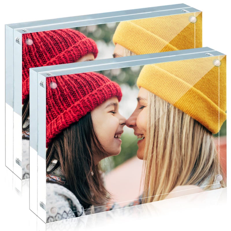 ILYXY 2 Pack Acrylic Frame 5x7  20% Thicker  24mm Thick Frameless Clear Picture Frame  Double Sided Magnetic Photo Frame  Free Standing Desktop Display Stand Acrylic Picture Frames - Image 1