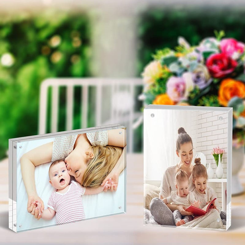 ILYXY 2 Pack Acrylic Frame 5x7  20% Thicker  24mm Thick Frameless Clear Picture Frame  Double Sided Magnetic Photo Frame  Free Standing Desktop Display Stand Acrylic Picture Frames - Image 5
