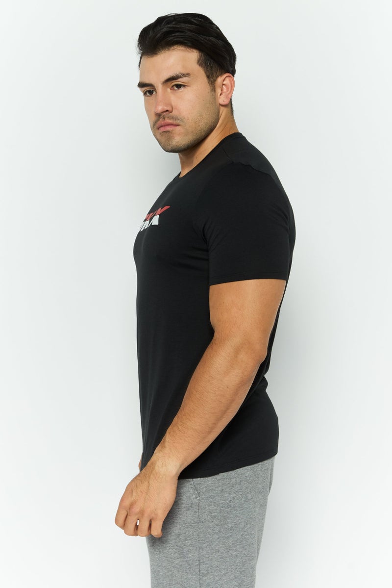 SKECHERS تي شيرت رياضي للرجال بأكمام قصيرة مناسب للخارج، مجموعة سوداء - Image 3