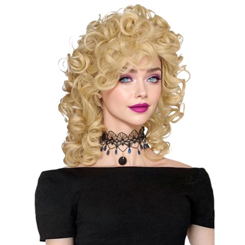ColorGround Medium Long Curly Blonde 80S Rocker Wig for Women - Image 3