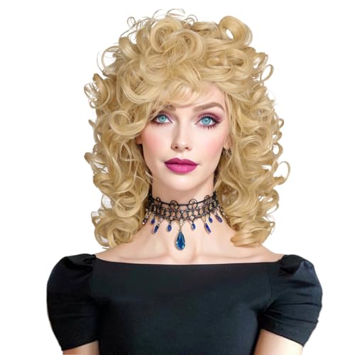ColorGround Medium Long Curly Blonde 80S Rocker Wig for Women - Image 1