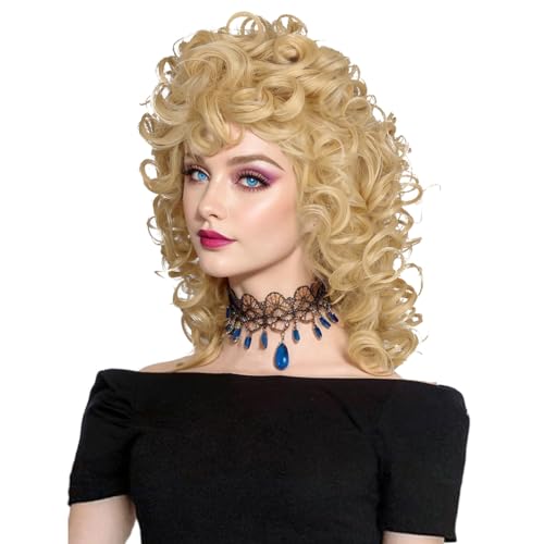 ColorGround Medium Long Curly Blonde 80S Rocker Wig for Women - Image 2