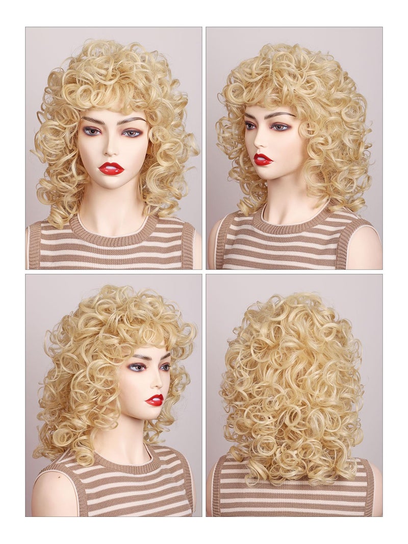 ColorGround Medium Long Curly Blonde 80S Rocker Wig for Women - Image 5