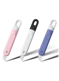 Small Box Cutter, 3 PCS Small Utility Knife, Mini Box Cutter for Women Rotate to Retract Box Opener, Retractable Box Cutter, Package Opener, Box Cutters for Home Office Travel and DIY