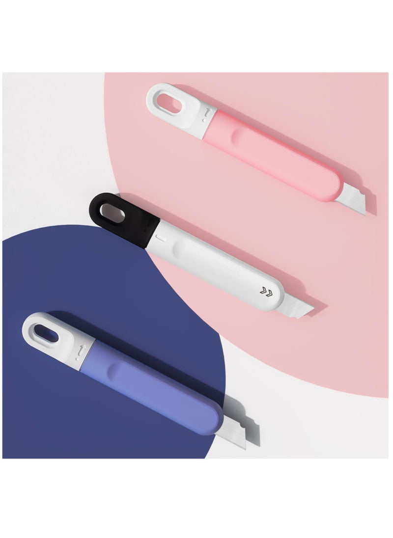 Excefore - Small Box Cutter, 3 PCS Small Utility Knife, Mini Box Cutter for Women Rotate to Retract Box Opener, Retractable Box Cutter, Package Opener, Box Cutters for Home Office Travel and DIY - Image 1