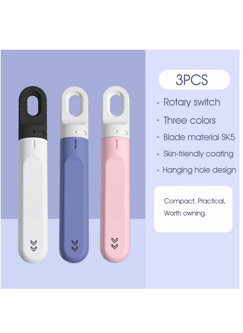 Excefore - Small Box Cutter, 3 PCS Small Utility Knife, Mini Box Cutter for Women Rotate to Retract Box Opener, Retractable Box Cutter, Package Opener, Box Cutters for Home Office Travel and DIY - Image 1