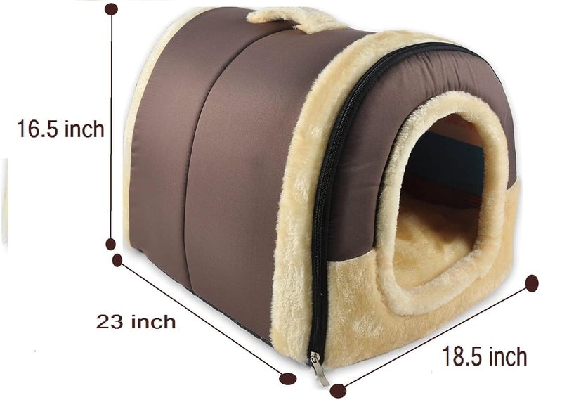 KOZI PET Igloo Dog House, Portable Cat Igloo Bed with Removable Cushion, 2 in 1 Washable Cozy Dog Igloo Bed Cat Cave, Foldable Non-Slip Warm for Pets Puppy Kitten Rabbit (Brown, L) - Image 5