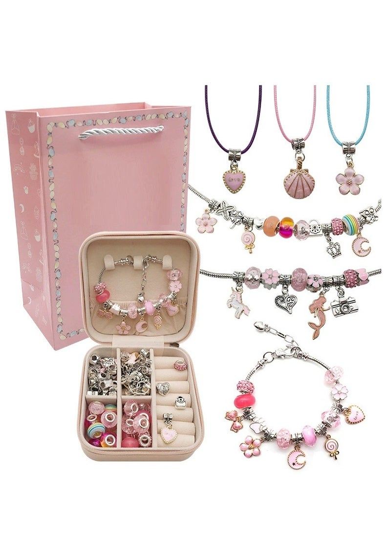 سوفام 66 مجموعة صنع أساور قطعية للفتيات، مجموعة أساور ساحرة مع صندوق مجوهرات، أساور للحرف اليدوية، هدية للبالغين والأطفال، هدية للفتاة البالغة من العمر 8-12 سنة (وردية) - Image 1