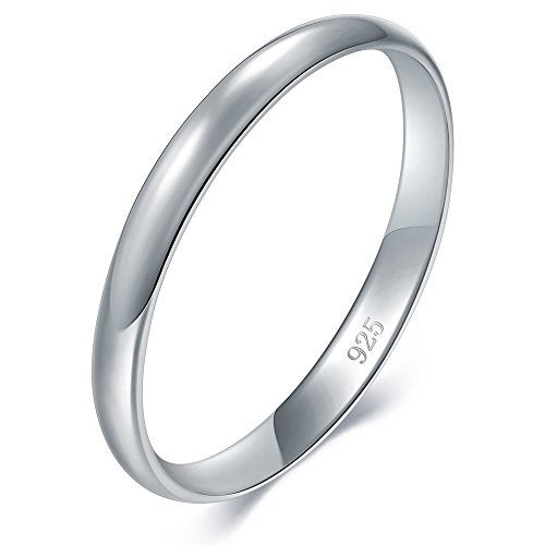 BORUO 925 Sterling Silver Ring High Polish Plain Dome Tarnish Resistant Comfort Fit Wedding Band 2mm Ring Size 5.5 - Image 1