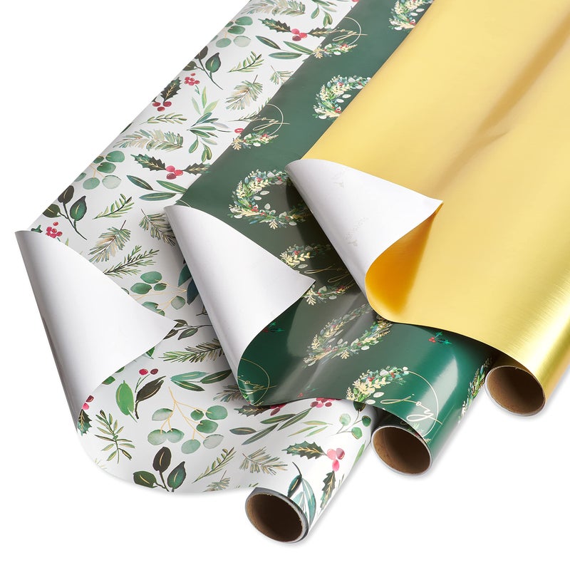 Papyrus Wrapping Paper Rolls for Christmas Hanukkah and All Holidays Holly Wreath Gold 3 Rolls 675 sq ft