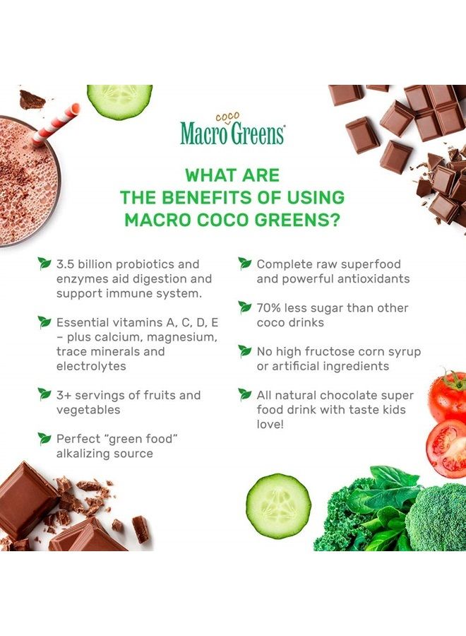 MacroLife Naturals MacroCoco Greens Chocolate Superfood Powder for Kids Raw Fruits Veggies Probiotics & Digestive Enzymes, Immunity Energy, Non-GMO, Vegan, Gluten, Dairy Free - 7oz (32 Servings) - Image 1