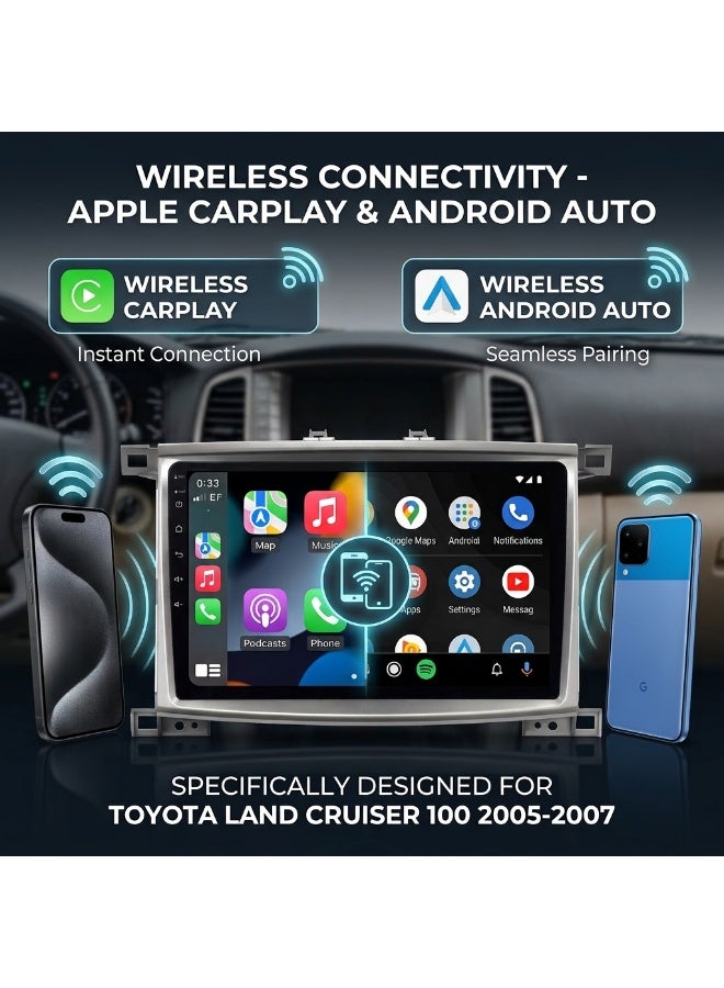 10 بوصة اللاسلكية Carplay الروبوت 15 جهاز تحديد المواقع الراديو الملاحة مشغل الوسائط المتعددة لتويوتا كروزر الأرض 100 2005-2007 - Image 5