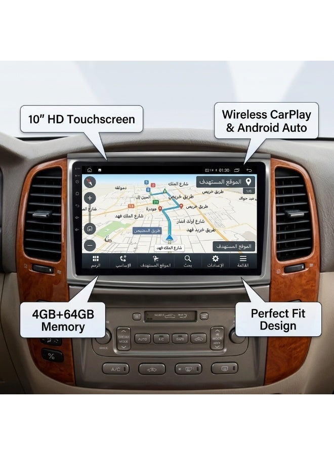 10 بوصة اللاسلكية Carplay الروبوت 15 جهاز تحديد المواقع الراديو الملاحة مشغل الوسائط المتعددة لتويوتا كروزر الأرض 100 2005-2007 - Image 3