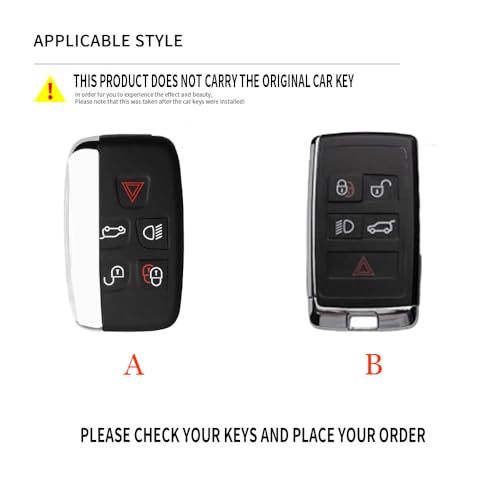 Ysbxitu 5 Buttons Smart Key Fob Cover with Keychain Remote Key Shell Case Compatible with Land Rover Range Rover Evoque,Velar,Sport,Discovery Cowhide Key Sleeve Key Holder Control Case-Black - Image 2