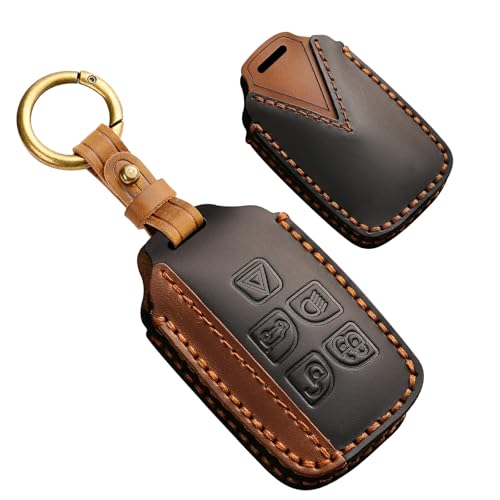 Ysbxitu 5 Buttons Smart Key Fob Cover with Keychain Remote Key Shell Case Compatible with Land Rover Range Rover Evoque,Velar,Sport,Discovery Cowhide Key Sleeve Key Holder Control Case-Black - Image 1
