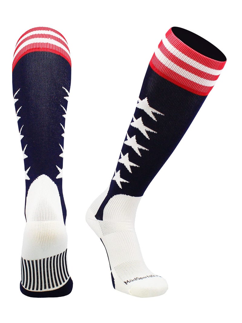 MadSportsStuff USA Flag Baseball Stirrup Socks (Navy/Red/White, Large) - Image 1