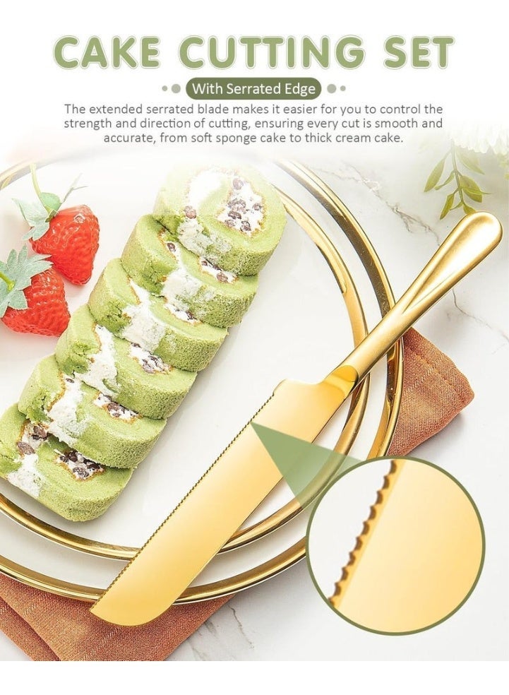 Ayshal Cake Knife and Pie Spatula ,2-Piece Premium Cake Cutting Set, Exquisite Knife and Server with Serrated Design for Pastry, Pizza and Desserts (Gold) - Image 2
