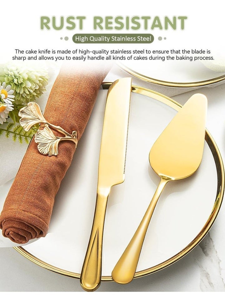Ayshal Cake Knife and Pie Spatula ,2-Piece Premium Cake Cutting Set, Exquisite Knife and Server with Serrated Design for Pastry, Pizza and Desserts (Gold) - Image 4