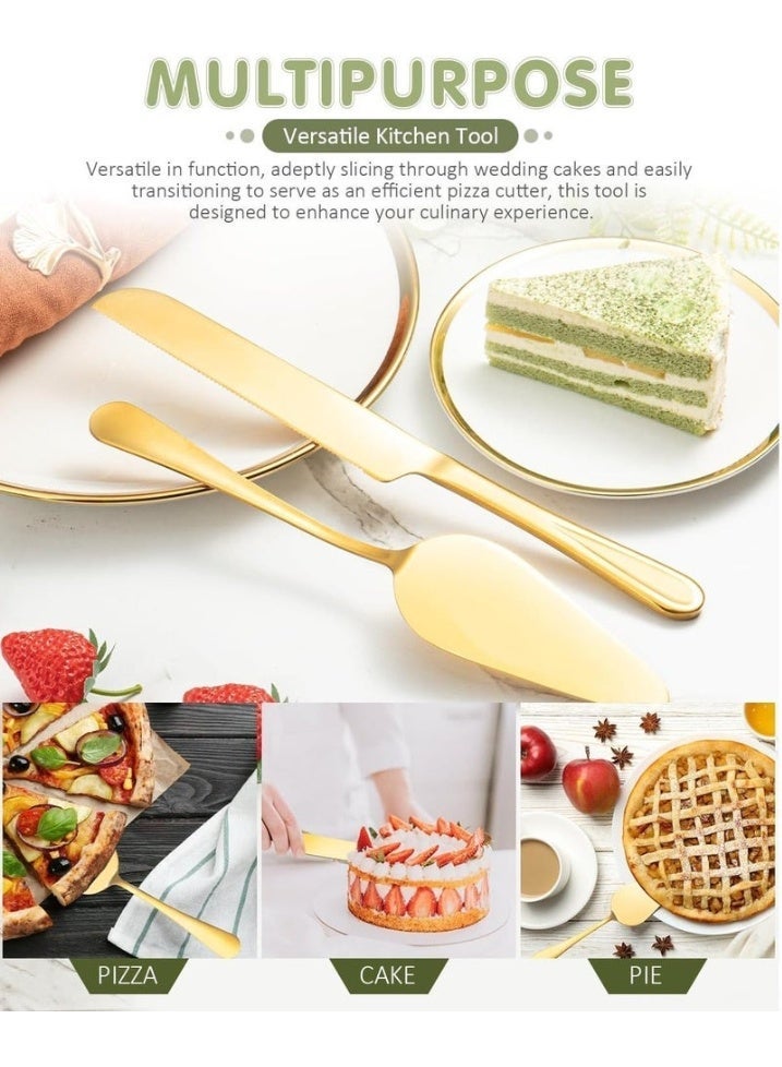 Ayshal Cake Knife and Pie Spatula ,2-Piece Premium Cake Cutting Set, Exquisite Knife and Server with Serrated Design for Pastry, Pizza and Desserts (Gold) - Image 3