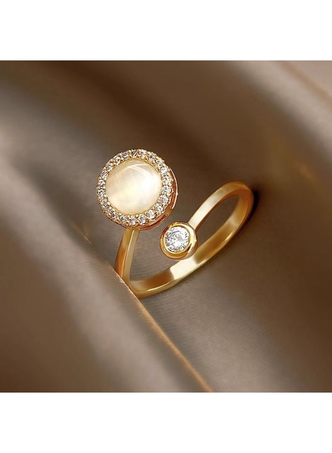 AuliceVerse 4Pcs Gold Plated Adjustable Spinner Anxiety Rings for Women - Pearl & Crystal Accent Stress Relief Rotation Rings, Floral/Curved Design Fidget Statement Rings for Daily Wear & Gifts - Image 4