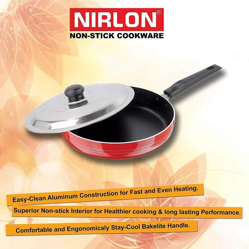 NIRLON Non-Stick Frying Pan for Improved Cooking, 24 cm, Red/Black Gas Compatible || Non Induction || Kitchen Cookware Pan - Image 5