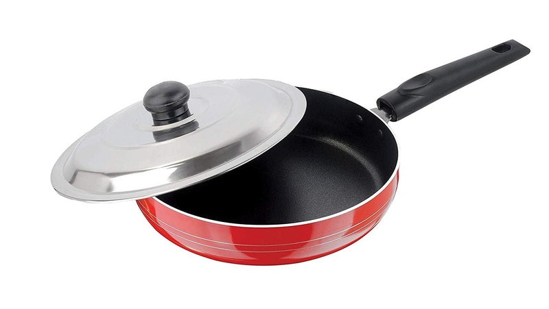 NIRLON Non-Stick Frying Pan for Improved Cooking, 24 cm, Red/Black Gas Compatible || Non Induction || Kitchen Cookware Pan - Image 2