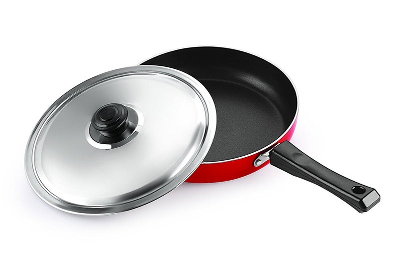 NIRLON Non-Stick Frying Pan for Improved Cooking, 24 cm, Red/Black Gas Compatible || Non Induction || Kitchen Cookware Pan - Image 1