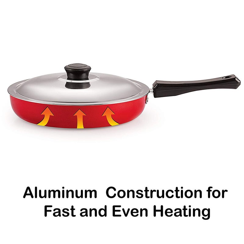 NIRLON Non-Stick Frying Pan for Improved Cooking, 24 cm, Red/Black Gas Compatible || Non Induction || Kitchen Cookware Pan - Image 4