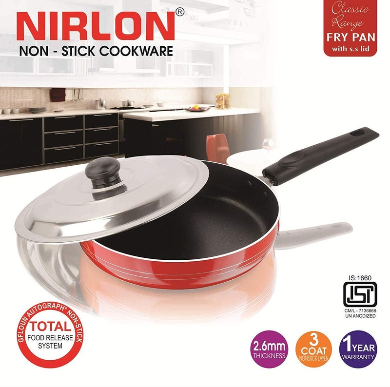 NIRLON Non-Stick Frying Pan for Improved Cooking, 24 cm, Red/Black Gas Compatible || Non Induction || Kitchen Cookware Pan - Image 3