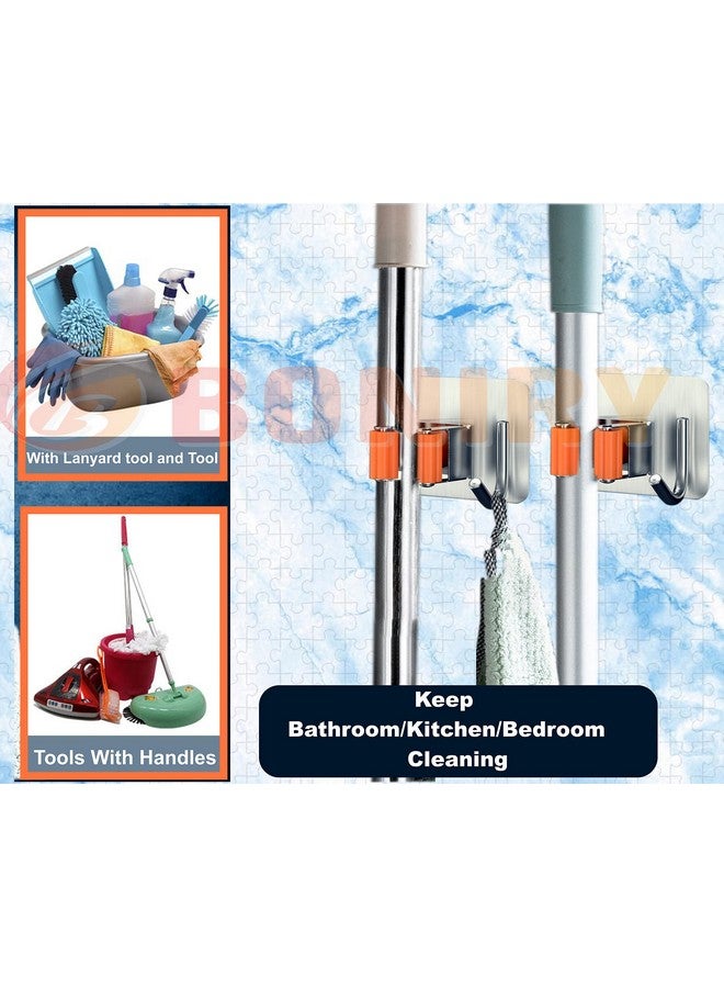 Boniry Adhesive Mop Holder and Broom Holder Wall Mounted Steel | Broom Stick Holder Wall Mounted for Home No Drilling (2, Orange) - Image 4